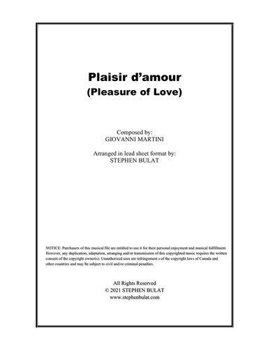 Plaisir d'amour (Pleasure of Love) - Lead sheet (key of F)