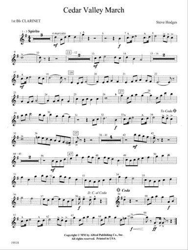 Cedar Valley March: 1st B-flat Clarinet