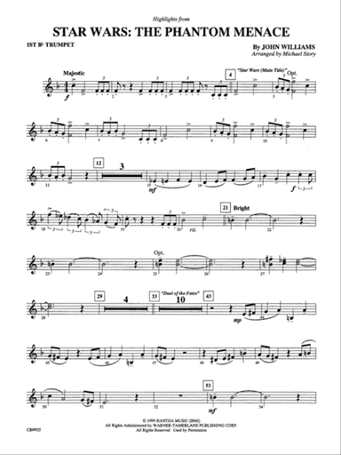 Highlights from Star Wars: Episode I The Phantom Menace: 1st B-flat Trumpet