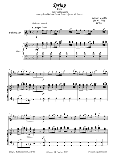 Vivaldi: Spring from the Four Seasons for Baritone Sax & Piano