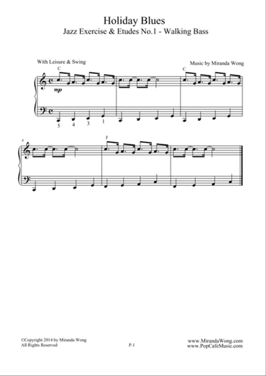 Jazz Exercises & Hanon No.1 - Walking Bass Method for Piano (Easy Swing)