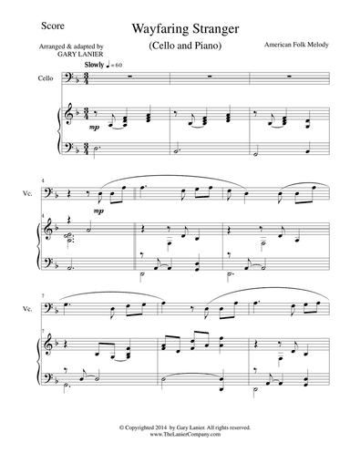 WAYFARING STRANGER (Cello/Piano and Cello Part)