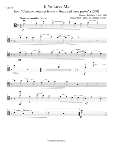 Thomas Tallis, If Ye Love Me for 4 Cellos
