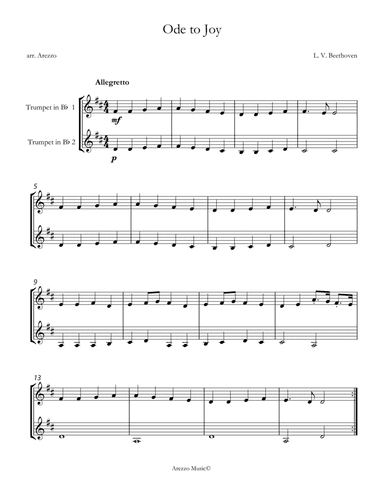 beethoven ode to joy trumpet duo sheet music in c major