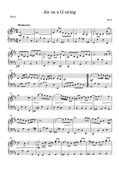 Air on a G string - Johann Sebastian Bach (Piano Solo)