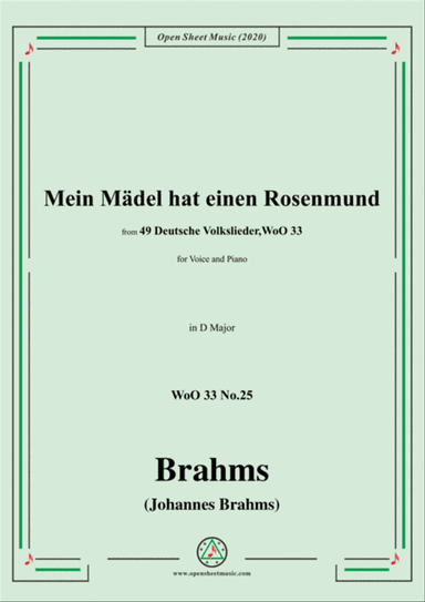 Brahms-Mein Mädel hat einen Rosenmund,WoO 33 No.25,in D Major,for V&Pno