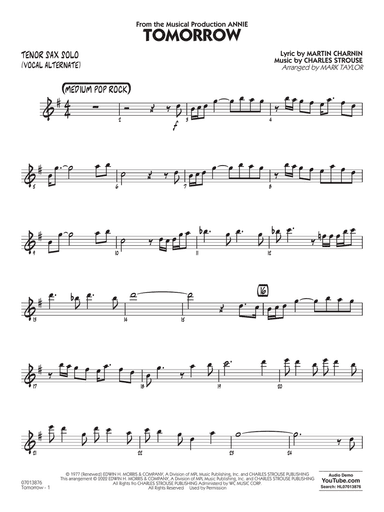 Tomorrow (from Annie) (arr. Mark Taylor) - Tenor Sax Solo (Vocal Alt)