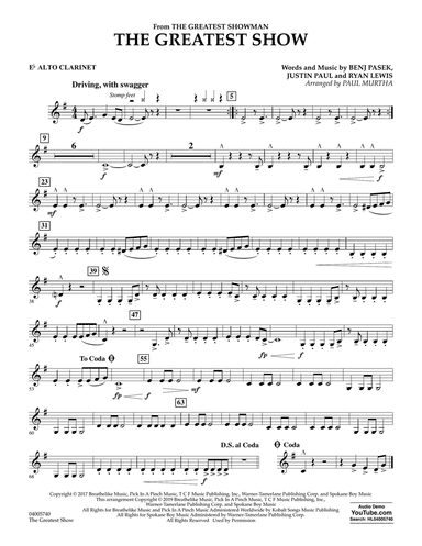The Greatest Show (arr. Paul Murtha) - Eb Alto Clarinet