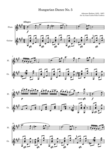 Hungarian Dance No. 5 for Flute and Guitar