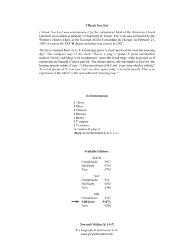 I Thank You God (Chamber Orchestra Score)
