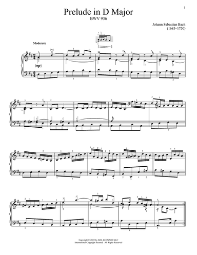 Prelude In D Major, BWV 936