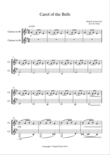 Carol of the bells_Clarinet duet