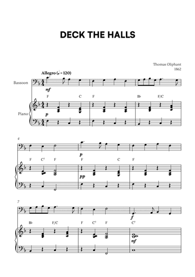 Deck the Halls (for Bassoon and Piano)