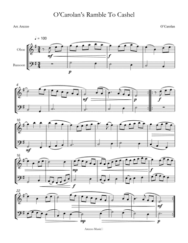 o'carolan ramble to cashel - oboe and bassoon sheet music turlough'o carolan