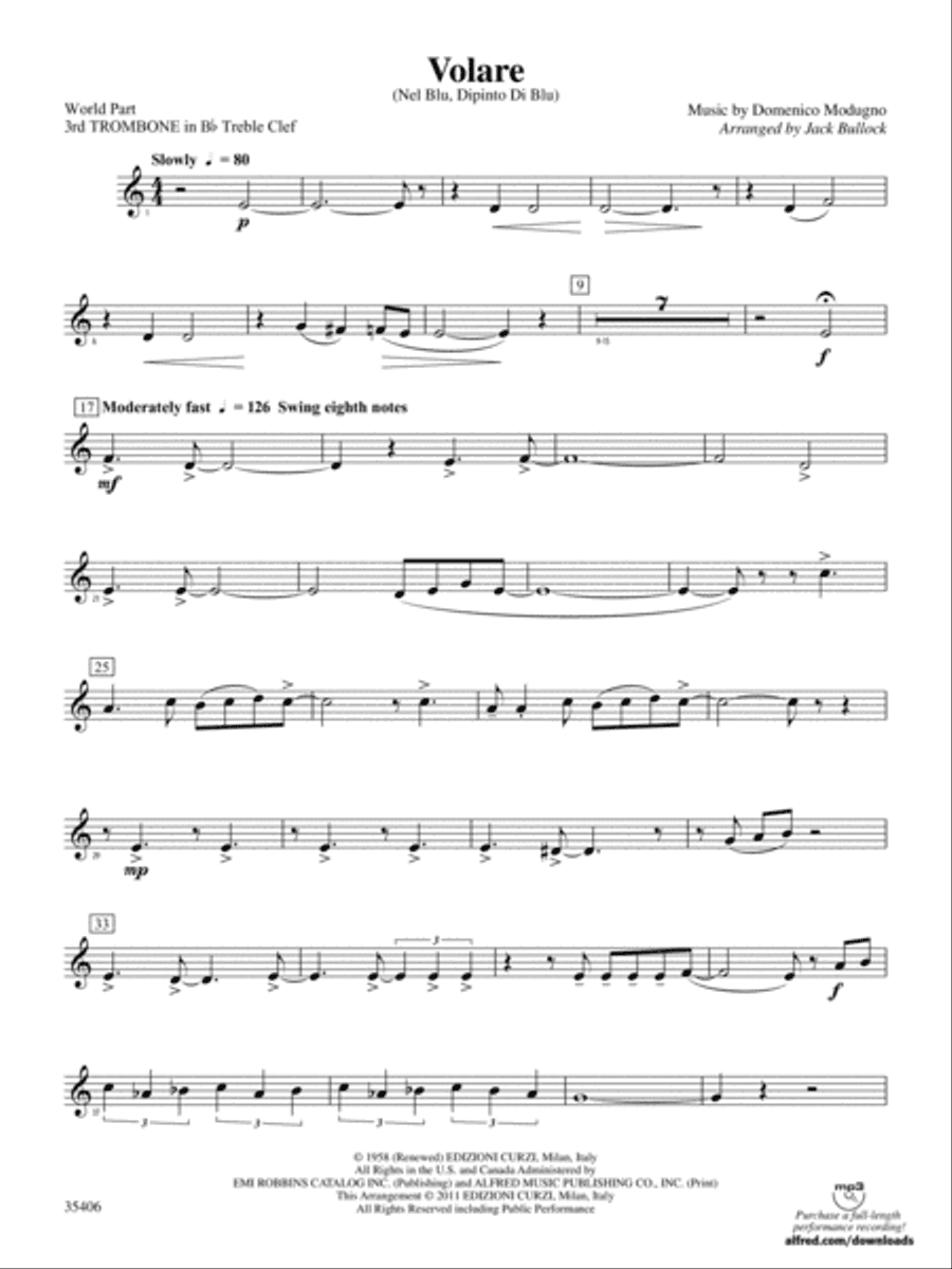 Volare: (wp) 3rd B-flat Trombone T.C.