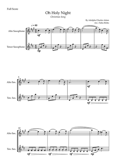 Oh Holly Night (Christmas Song) for Alto Saxophone & Tenor Saxophone Duo