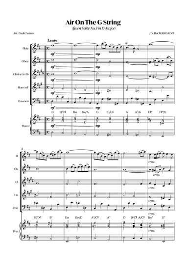 Air On The G String (from Suite No.3 in D Major) (Bach) - Woodwind quintet with Piano