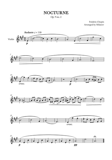 Chopin Nocturne op. 9 no. 2 | Violin | A Major | Easy beginner