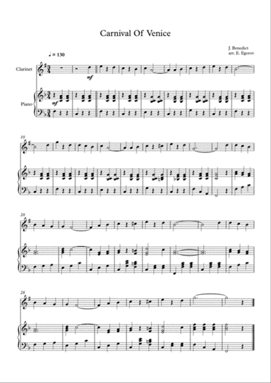 Carnival Of Venice, Julius Benedict, For Clarinet & Piano