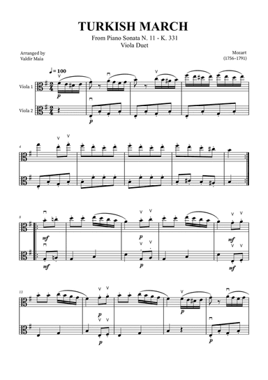 Turkish March - Viola Duet (with bowings)