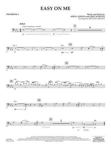 Easy on Me (arr. Michael Brown) - Trombone 2