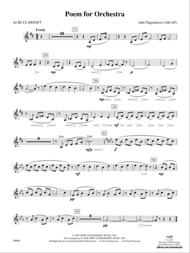 Poem for Orchestra: 1st B-flat Clarinet