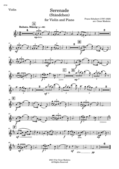 Serenade (D.975) by Schubert - Violin and Piano (Individual Parts)