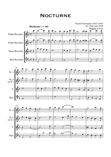 Nocturne in C for recorder quartet