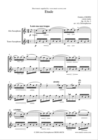 Chopin Etude No.3: Alto and Tenor Sax duet