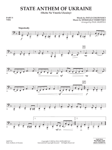 State Anthem of Ukraine (Shche Ne Vmerla Ukrainy) (arr. Murtha) - Pt.5 - Tuba