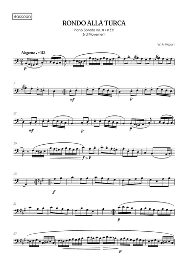 Rondo Alla Turca (Turkish March) • bassoon sheet music