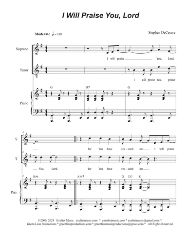 I Will Praise You, Lord (Duet for Soprano and Tenor solo)