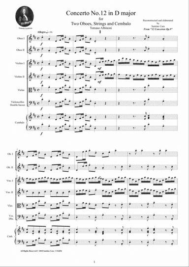 Albinoni - Oboe Concerto No.12 in D major Op.9 for Two Oboes, Strings and Cembalo