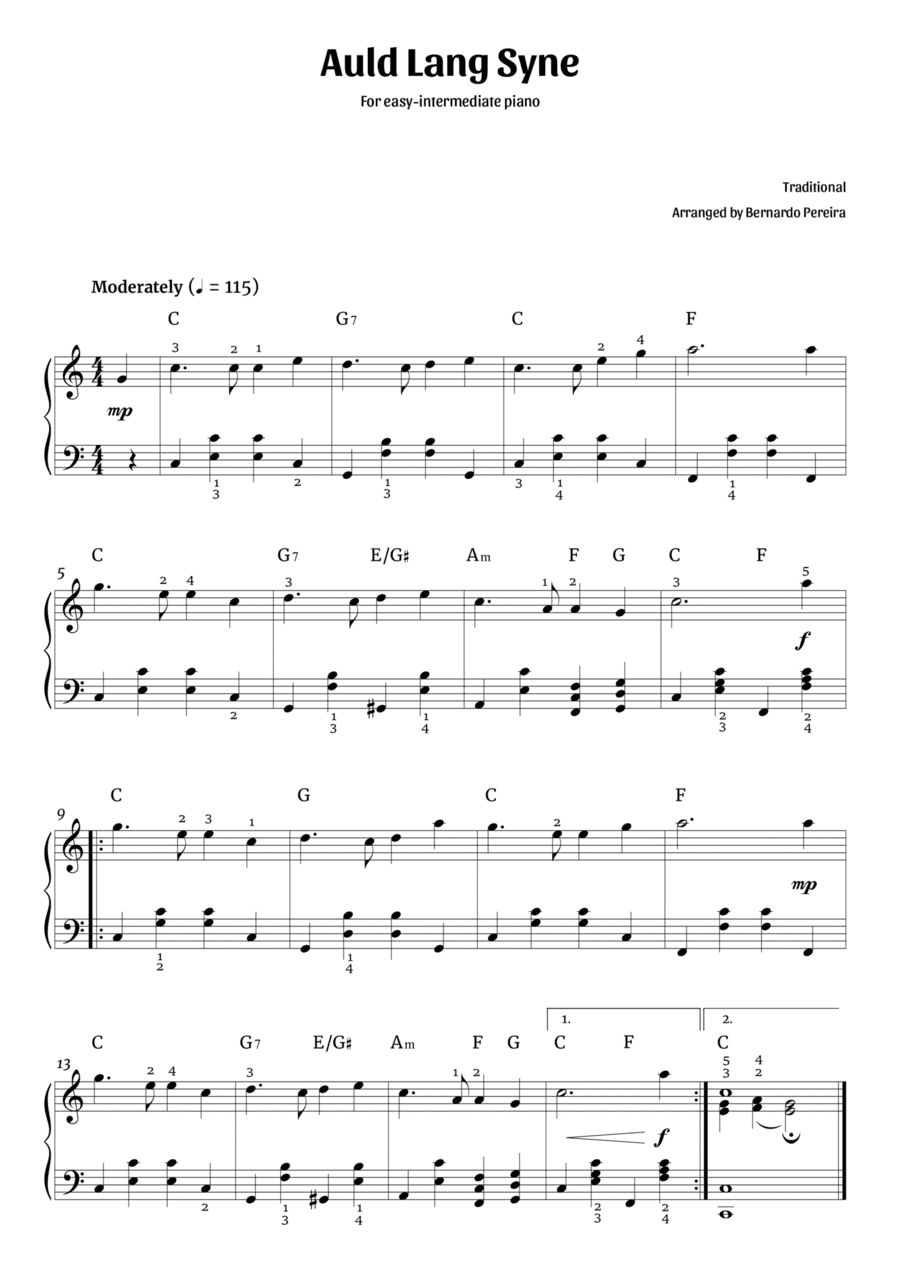 Auld Lang Syne (easy-intermediate piano – C major)