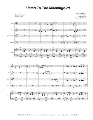 Listen To The Mockingbird (Woodwind Quartet and Piano)