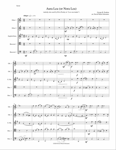 Aura Lea (Nora Lee) for double-reed quintet
