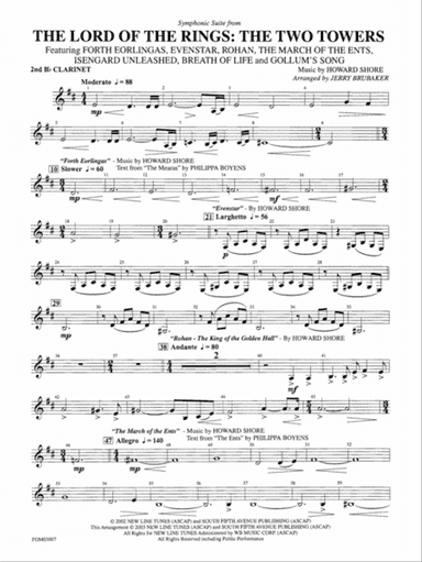 The Lord of the Rings: The Two Towers, Symphonic Suite from: 2nd B-flat Clarinet