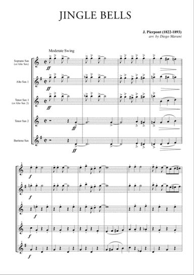 Jingle Bells for Saxophone Quintet