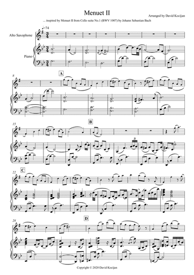 Menuet II - EASY (alto sax & piano)
