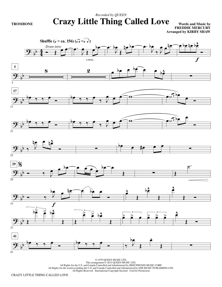 Crazy Little Thing Called Love (arr. Kirby Shaw) - Trombone