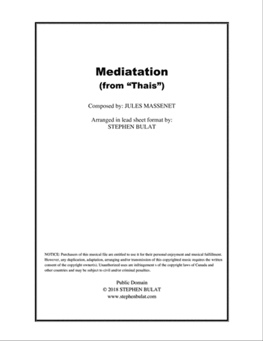 Meditation (from "Thais") by Massenet in original key of D