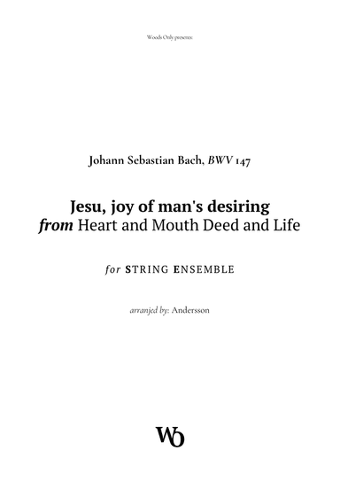 Jesu, joy of man's desiring by Bach for String Ensemble