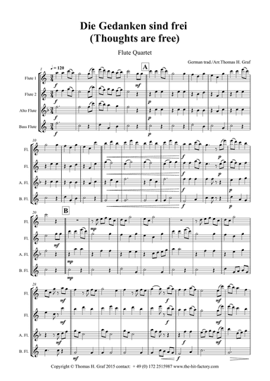 Die Gedanken sind frei - (Thoughts are free) - German Folk Song - Flute Quartet