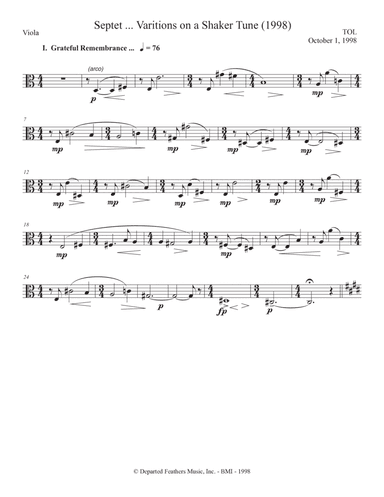 septet, opus 77 ... Variations on a Shaker Tune (1998) Viola part