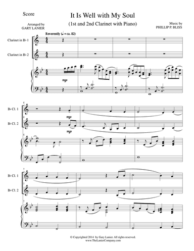 IT IS WELL WITH MY SOUL (Trio - Bb Clarinet 1 & 2 with Piano - Instrumental Parts Included)