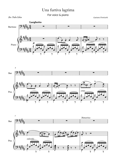 Una Furtiva Lagrima (Baritone in G#m)