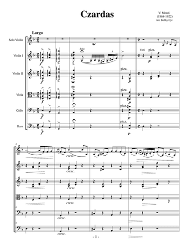 Czardas (Solo Violin & String Quintet or Quartet) Scores & Parts