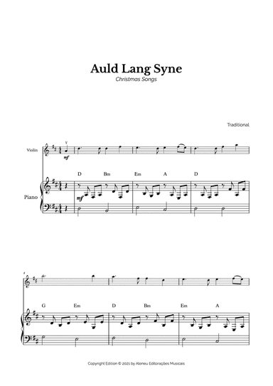 Auld Lang Syne for Easy Violin and Piano