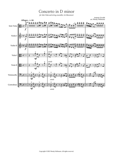 Vivaldi Concerto in D minor (transposed for Solo Viola, Chamber Strings)