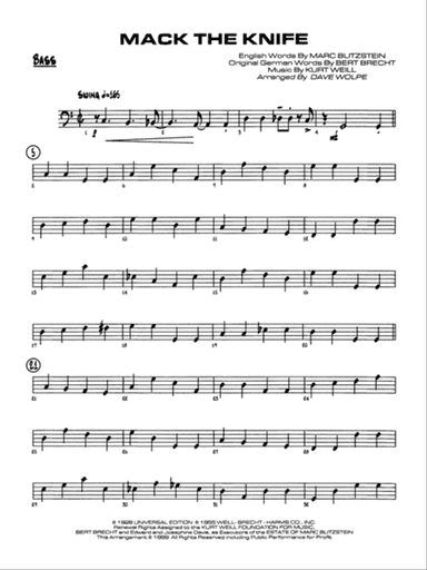 Mack the Knife (from The Threepenny Opera): String Bass